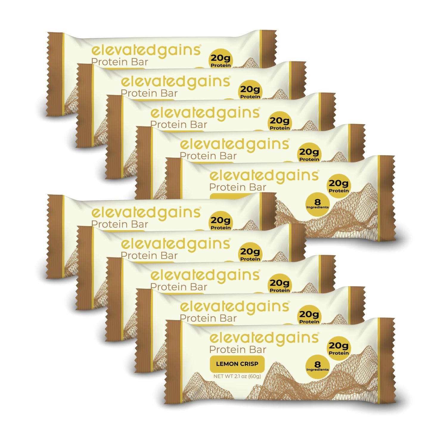 Elevated Gains Lemon Crisp Protein Bars, 10 Pack - 20g of Protein &amp; 8 Natural Ingredients, Sweetened with Honey, No Artificial Sweeteners, Healthy Snack for On the Go