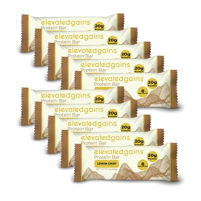 Elevated Gains Lemon Crisp Protein Bars, 10 Pack - 20g of Protein &amp; 8 Natural Ingredients, Sweetened with Honey, No Artificial Sweeteners, Healthy Snack for On the Go