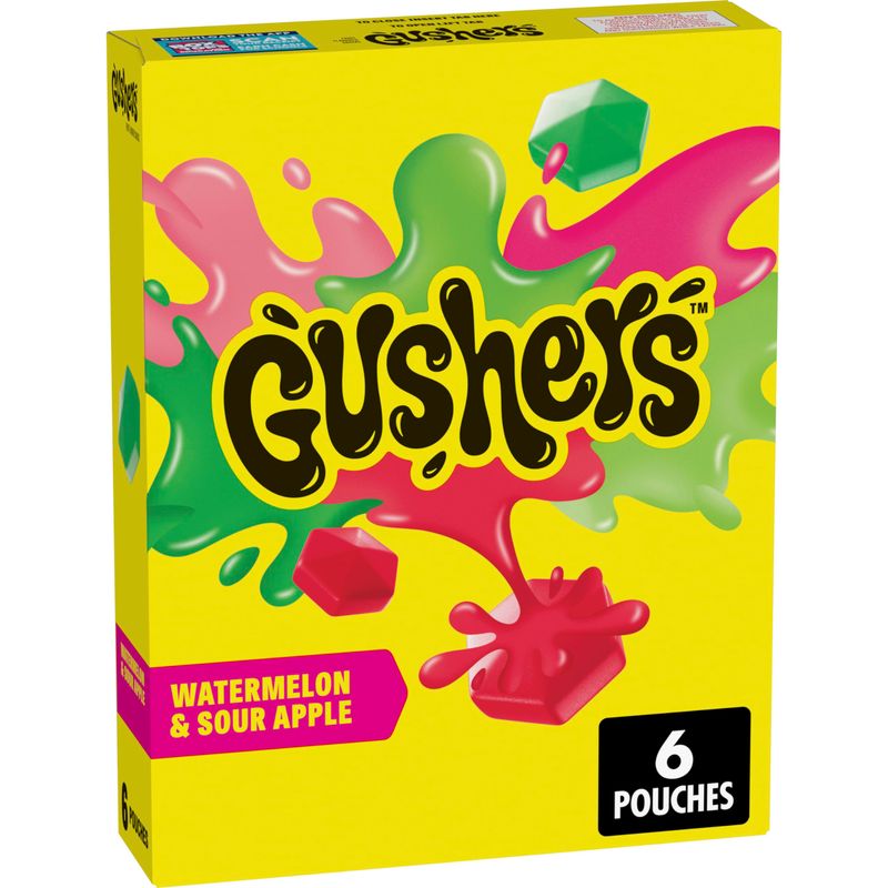 Gushers Fruit Flavored Kids Snacks, Watermelon and Sour Apple Flavor, 6 Pouches, 4.8 oz