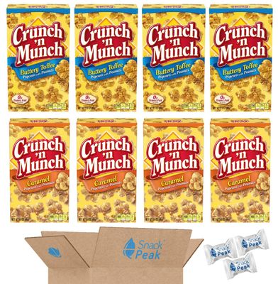 Crunch n Munch Snack Peak Variety Gift Box - 8 (3.5 oz) boxes - Caramel and Buttery Toffee
