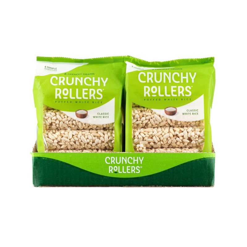 Classic White Rice Crunchy Rollers - Sweet Rice Snacks, Crispy Puffed Rice Rolls, Healthy Snack Rolls for Adults and Kids - Friendly Grains - 3.5 oz Individual Packs (12 Packs of 8)