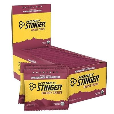 Honey Stinger Organic Pomegranate Passionfruit Energy Chew | Gluten Free &amp; Caffeine Free | for Exercise, Running and Performance | Sports Nutrition for Home &amp; Gym, Pre and Mid Workout | 12 Pack