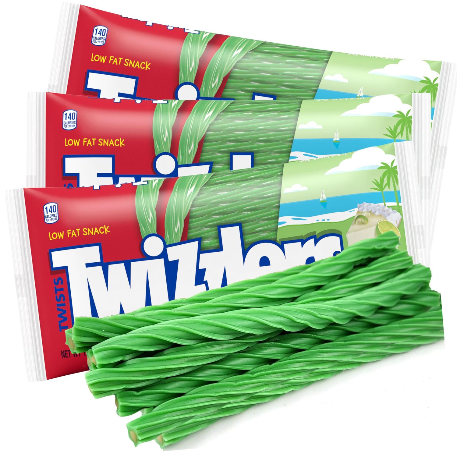 Cream Filled Licorice Candy Twists Full Size - Key Lime Pie Flavored Candy Sticks Soft and Chewy Sweet Candy For Party Favors, Snacks and Treats (3 Pack)