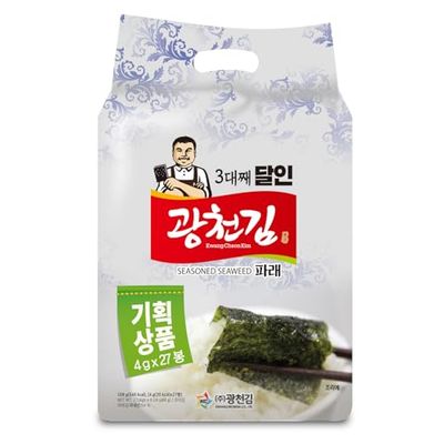Kwangcheonkim Seasoned Seaweed Snacks Sheets - 27 Individual Packs Roasted Premium Natural Laver 4g x 27 Pack Net 108 Grams