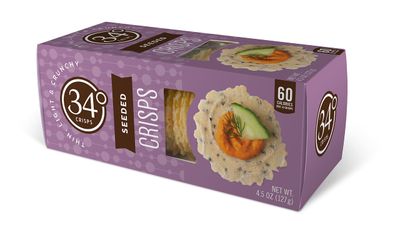 34 Degrees Seeded Crisps | Light &amp; Crunchy Thin Crackers for Charcuterie, Cheese Boards &amp; Entertaining, Single Pack (4.5oz each)
