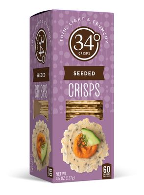 34 Degrees Seeded Crisps | Light &amp; Crunchy Thin Crackers for Charcuterie, Cheese Boards &amp; Entertaining, Single Pack (4.5oz each)