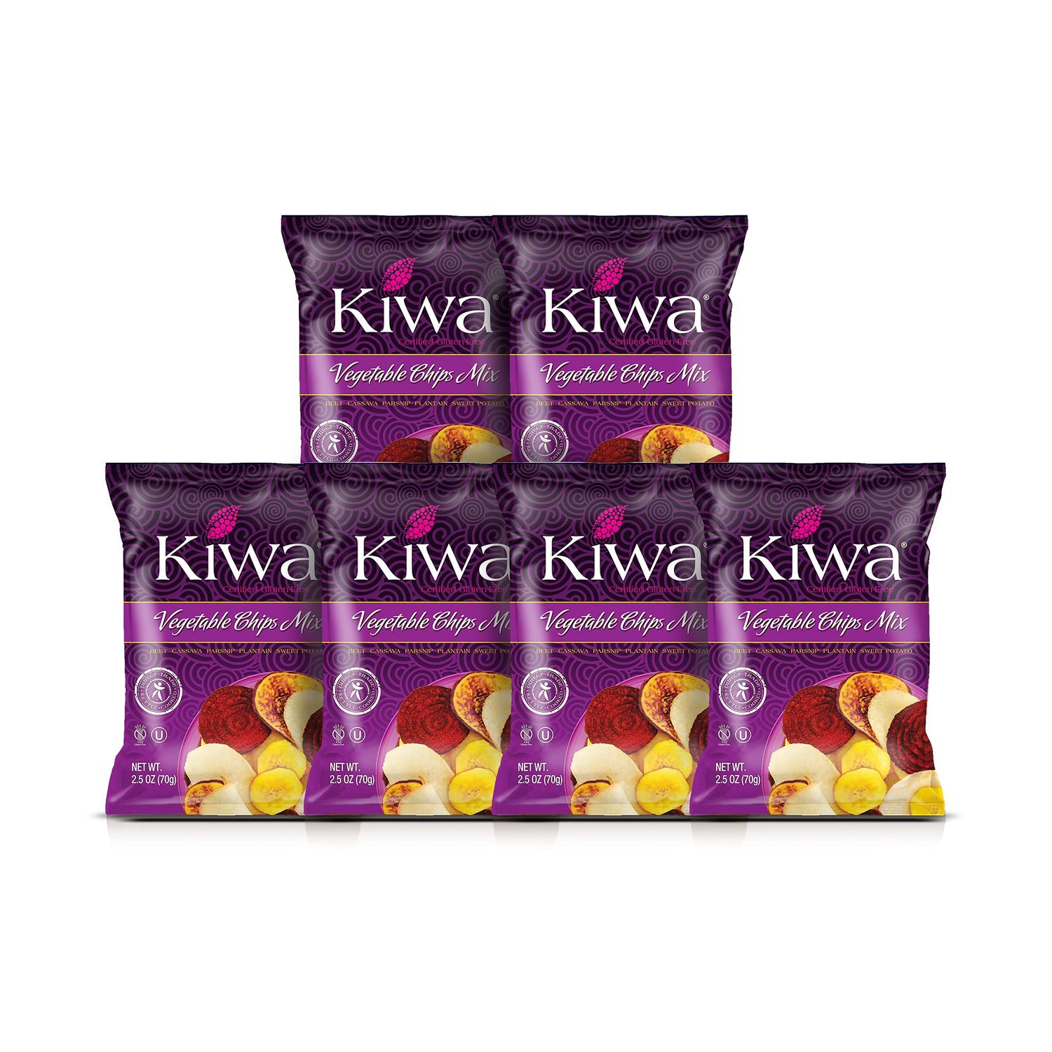 Kiwa Healthy Real Veggie Chips - Vegetable Snacks for Kids &amp; Adults - Exotic Chips with Plantain, Beet, Parsnip, Cassava, Sweet Potato - Gluten-Free &amp; Non-GMO (6 Individual Snacks Pack)