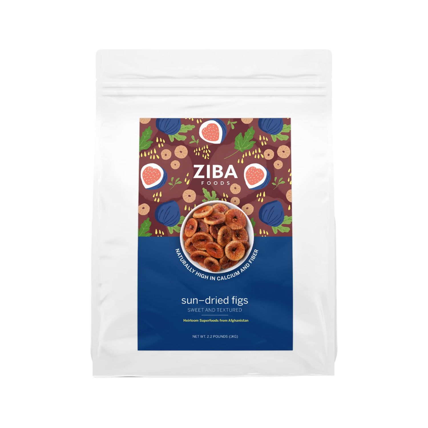 Ziba Foods Sun Dried Figs | 2.2 lbs | No Sugar Added Non-GMO, Gluten Free Dried Fig Snack | Vegan Figs Dried Fruit Easy to Seal Bag