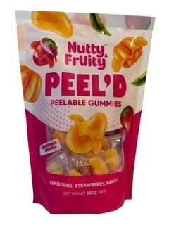 Nutty Fruity Peel&#39;d Tangerine, Strawberry, &amp; Mango Peelable Gummies- Individual Wrapped, 20oz Resealable Bag