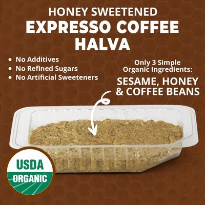 OhGoodness Organic Honey Halva - 3 Pack - Only THREE Simple Ingredients, Melt-in-Mouth Snack & Dessert, Honey Sweetened Treat Paleo & SCD Approved - (Honey - Espresso Coffee) 75g