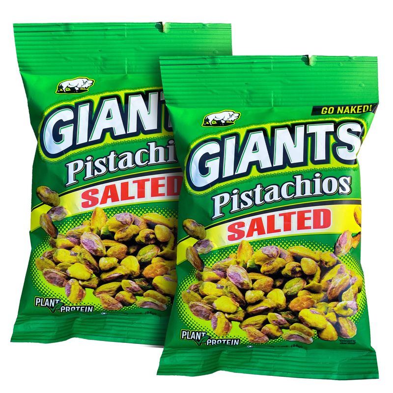 GIANTS Go Naked Salted Pistachios - Shelled Pistachios Lightly Salted, Pistachio Nuts, Pistachios No Shell, 6g Protein Per Serving - 3 oz Bags (Pack of 2)