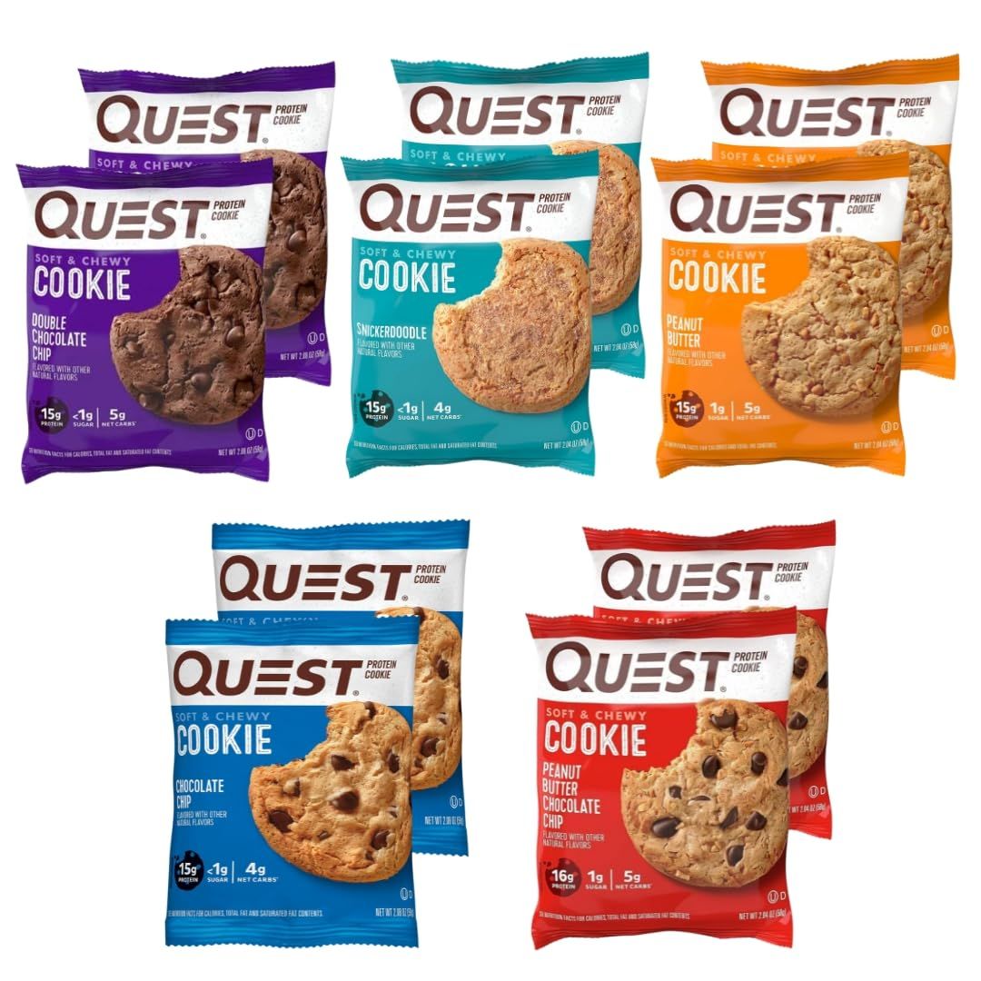 Quest Protein Cookie Variety Pack of 5 Flavors (10 Count) High Protein Low Carb Snack Bundle by ZIGGALOU