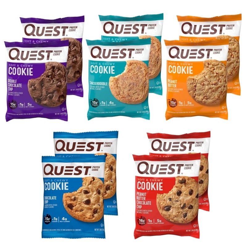 Quest Protein Cookie Variety Pack of 5 Flavors (10 Count) High Protein Low Carb Snack Bundle by ZIGGALOU