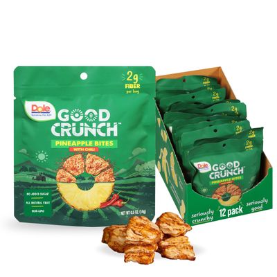 Dole Good Crunch Pineapple with Chili Dried Fruit Bites, Gluten Free &amp; Vegan Snack, 0.5oz Bags (Pack of 12)