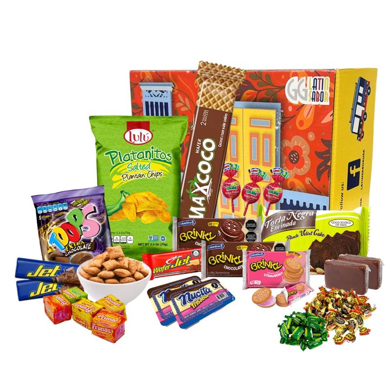 Colombian Candy Food Sweet Snack Box Variety Pack Snack Care Package, International Candy Holiday Gift Snack Box for Lunches, Office, College Students, Holiday Gifts Snacks for All Ages 40 Count