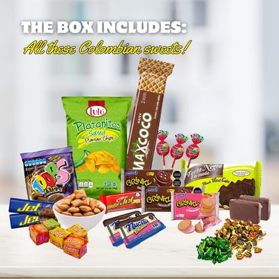 Colombian Candy Food Sweet Snack Box Variety Pack Snack Care Package, International Candy Holiday Gift Snack Box for Lunches, Office, College Students, Holiday Gifts Snacks for All Ages 40 Count