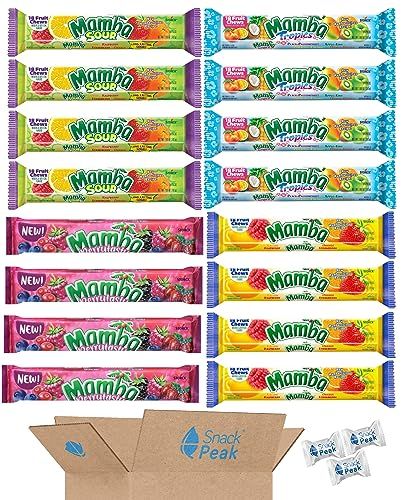 Mamba Sticks Snack Peak Variety Gift Box - 16 (3 Brick) Packages - Original, Sour, Tropics, and Berrytasty