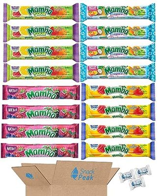 Mamba Sticks Snack Peak Variety Gift Box - 16 (3 Brick) Packages - Original, Sour, Tropics, and Berrytasty
