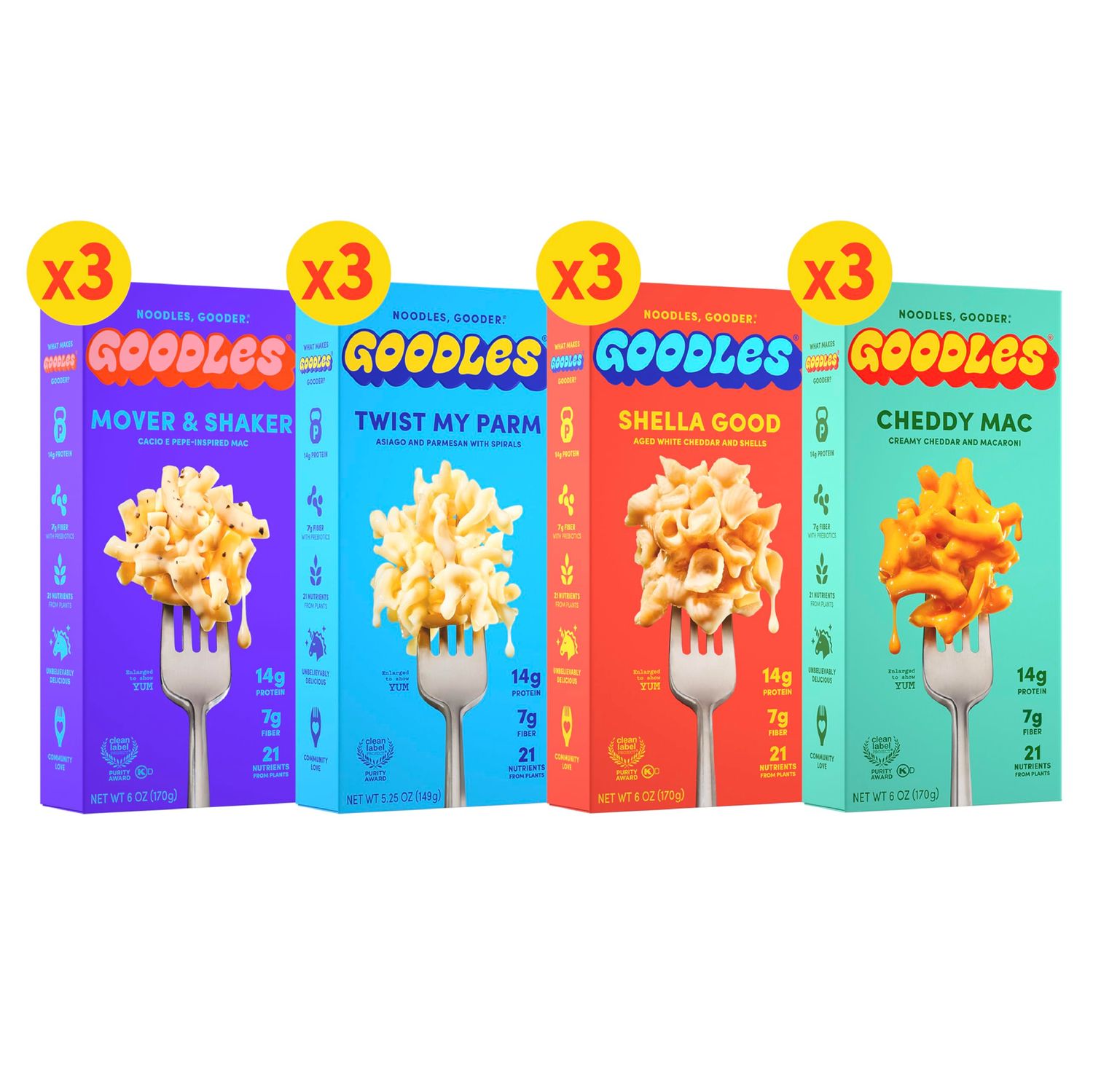 Goodles Mac &amp; Cheese Assortment 12 Pack, 6oz - 14g Protein, 6g Fiber with Prebiotics, 21 Nutrients and Made wREAL Cheese | Clean Label Certified