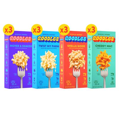 Goodles Mac & Cheese Assortment 12 Pack, 6oz - 14g Protein, 6g Fiber with Prebiotics, 21 Nutrients and Made wREAL Cheese | Clean Label Certified Goodles Mac & Cheese Assortment 12 Pack, 6oz - 14g Protein, 6g Fiber with Prebiotics, 21 Nutrients and Made wREAL Cheese | Clean Label Certified