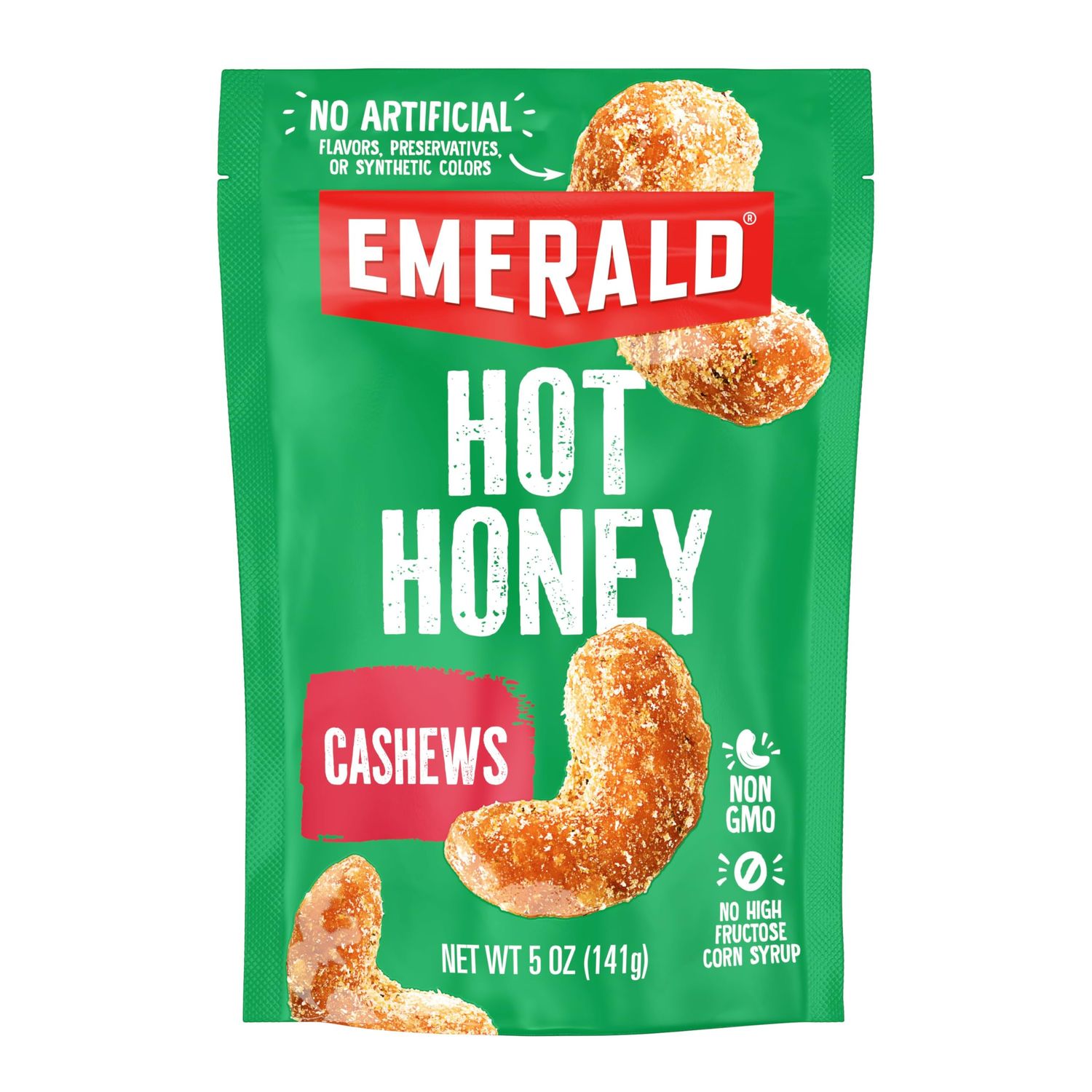 Emerald Nuts Hot Honey Cashews (1-Pack) | 5oz Resealable Bag | Kosher Dairy Certified, Non-GMO, Contains No Artificial Preservatives, Flavors or Synthetic Colors