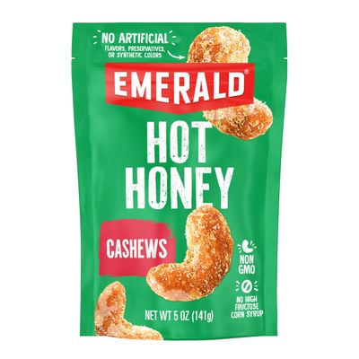 Emerald Nuts Hot Honey Cashews (1-Pack) | 5oz Resealable Bag | Kosher Dairy Certified, Non-GMO, Contains No Artificial Preservatives, Flavors or Synthetic Colors
