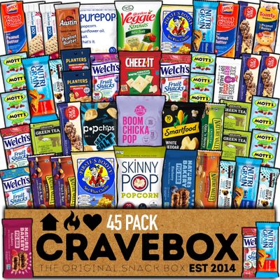 CRAVEBOX Healthy Snack Box (45 Count) Valentines Day Variety Pack Care Package Gift Basket Kid Men Women Adult Nuts Health Nutrition Assortment College Back to School