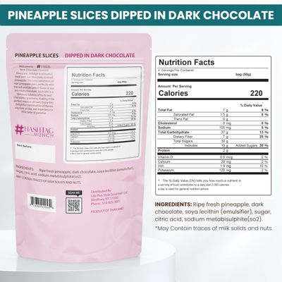 Premium All Natural Real Rich Dark Chocolate Dipped Tropical Pineapple Dried Fruit Slices 7oz Non GMO, No Added Colors Healthy Snacks Resealable Bag (1-Pack)