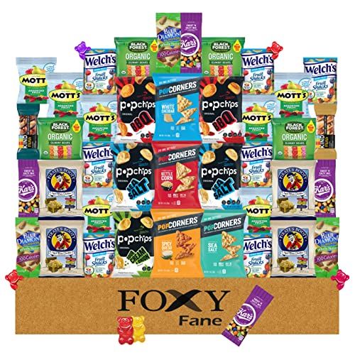 Foxy Fane 40 count Gluten-Free Healthy Snack Box - Premium Holiday, Christmas &amp; New Year Gift Care Package full of Chips, Nuts, Bars, Popcorn - Bulk Bundle of Delicious Gluten Free Treats (40 Snacks)