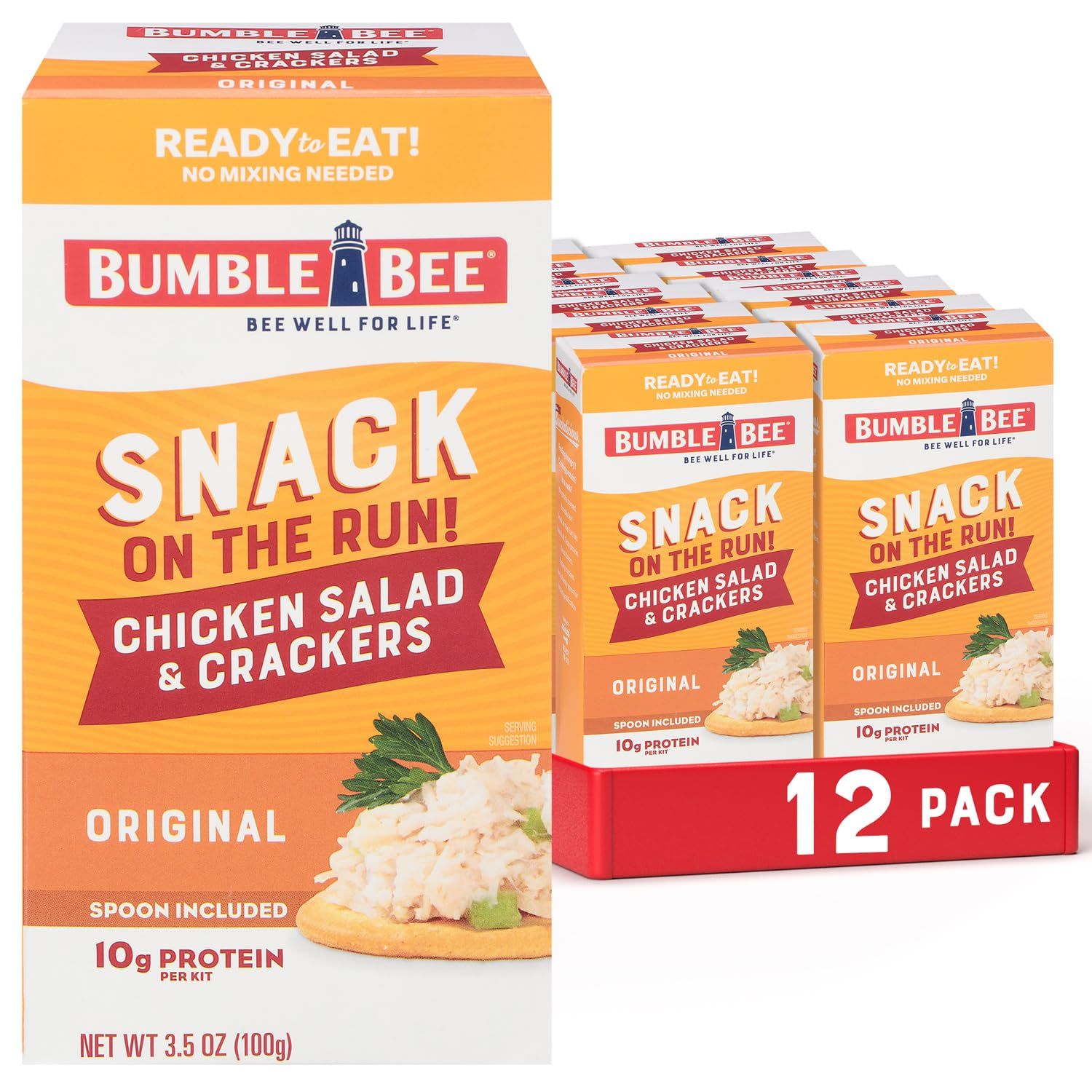 Bumble Bee Snack on the Run Chicken Salad with Crackers Kit, 3.5 oz (Pack of 12) - Ready to Eat, Spoon Included - Shelf Stable &amp; Convenient Protein Snack