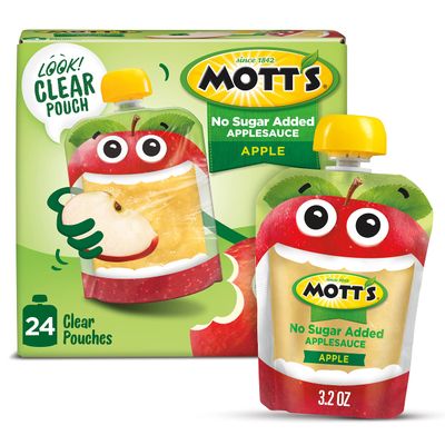 Mott&#39;s No Sugar Added Applesauce, 3.2 Oz Clear Pouches, 24 Count (6 Packs Of 4), Good Source Of Vitamin C, No Artificial Flavors