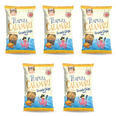 Swashbuckle Snacks Crispy Tempura Calamari Snack Chips Curry Flavor 0.95oz (27g) - 5 pack, Made in Japan, Otsumami