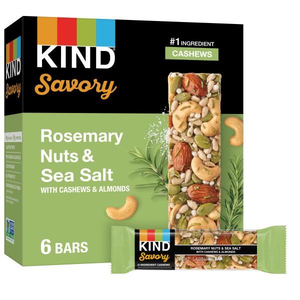 KIND Savory Nut Bars, Rosemary Nuts &amp; Sea Salt, Good Source of Fiber, Gluten Free, Low Sugar, 6g Protein, 6 Count
