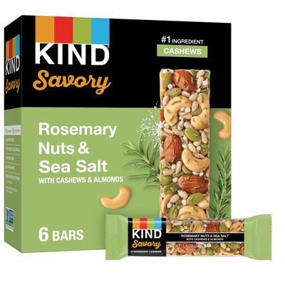 KIND Savory Nut Bars, Rosemary Nuts &amp; Sea Salt, Good Source of Fiber, Gluten Free, Low Sugar, 6g Protein, 6 Count