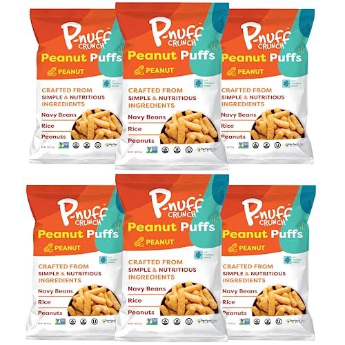 Pnuff Crunch Peanut Butter Puffs - Healthy Snacks, Low Calorie Snacks, Gluten Free Snacks, Vegan, High Protein, Keto, Office Snacks, Low Sugar, as Seen on Shark Tank - Original, 4 Oz Bag (Pack of 6)