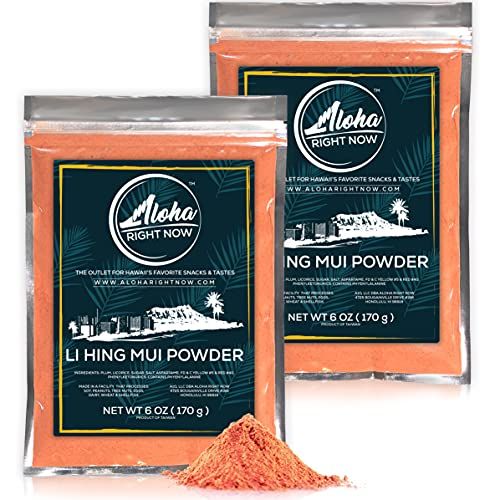 Aloha Right Now Authentic Li Hing Mui Powder 6 oz (Pack of 2) - for flavoring fruits, candy, &amp; cocktail drinks - Sweet, Sour &amp; Salted Dried Plum Powder - Asian Hawaiian Snacks