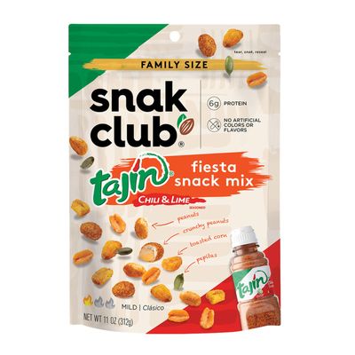 Snak Club Tajin Fiesta Snack Mix, Peanuts, Crunchy Peanuts, Toasted Corn, and Pepitas with Chili and Lime Seasoning, Mild, No Artificial Colors or Flavors, 11 oz Resealable Bag
