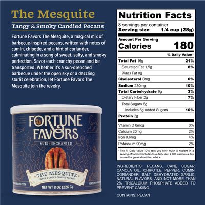 Fortune Favors Candied Pecans, Sweet and Salty Snack, Hand Crafted in Small Batches, USA-Grown (8oz, Mesquite)