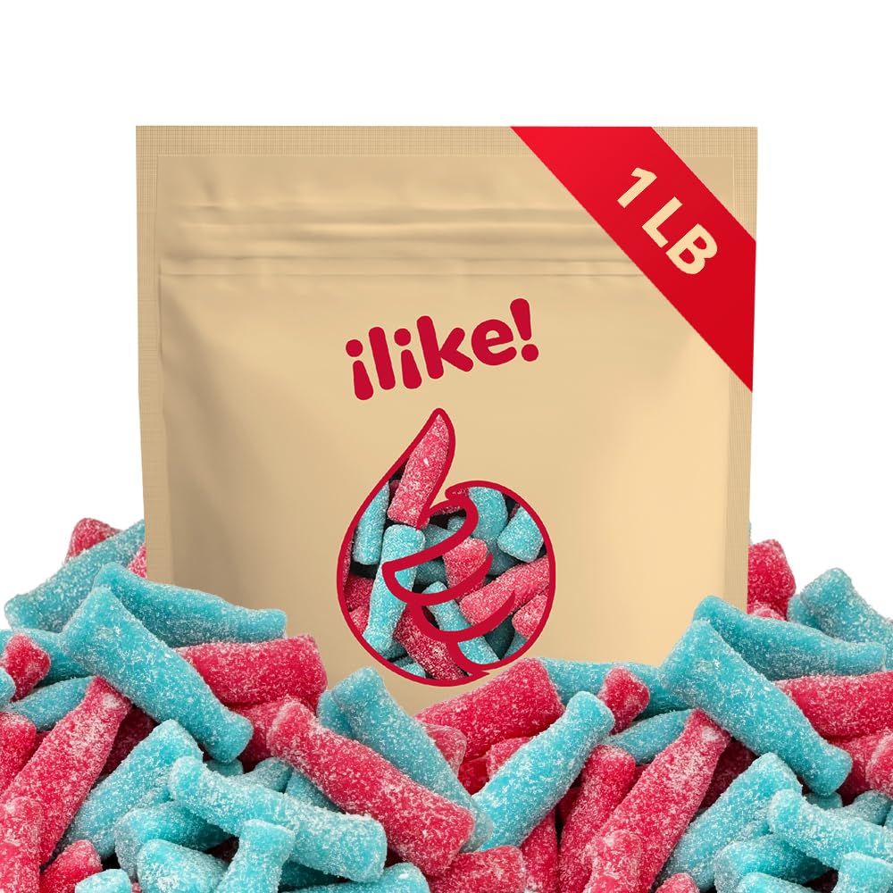 Sour Gummy Candy Bottles | 1-Pound Pack | Tutti-Frutti Blue and Pink Mix | Gelatin-Free