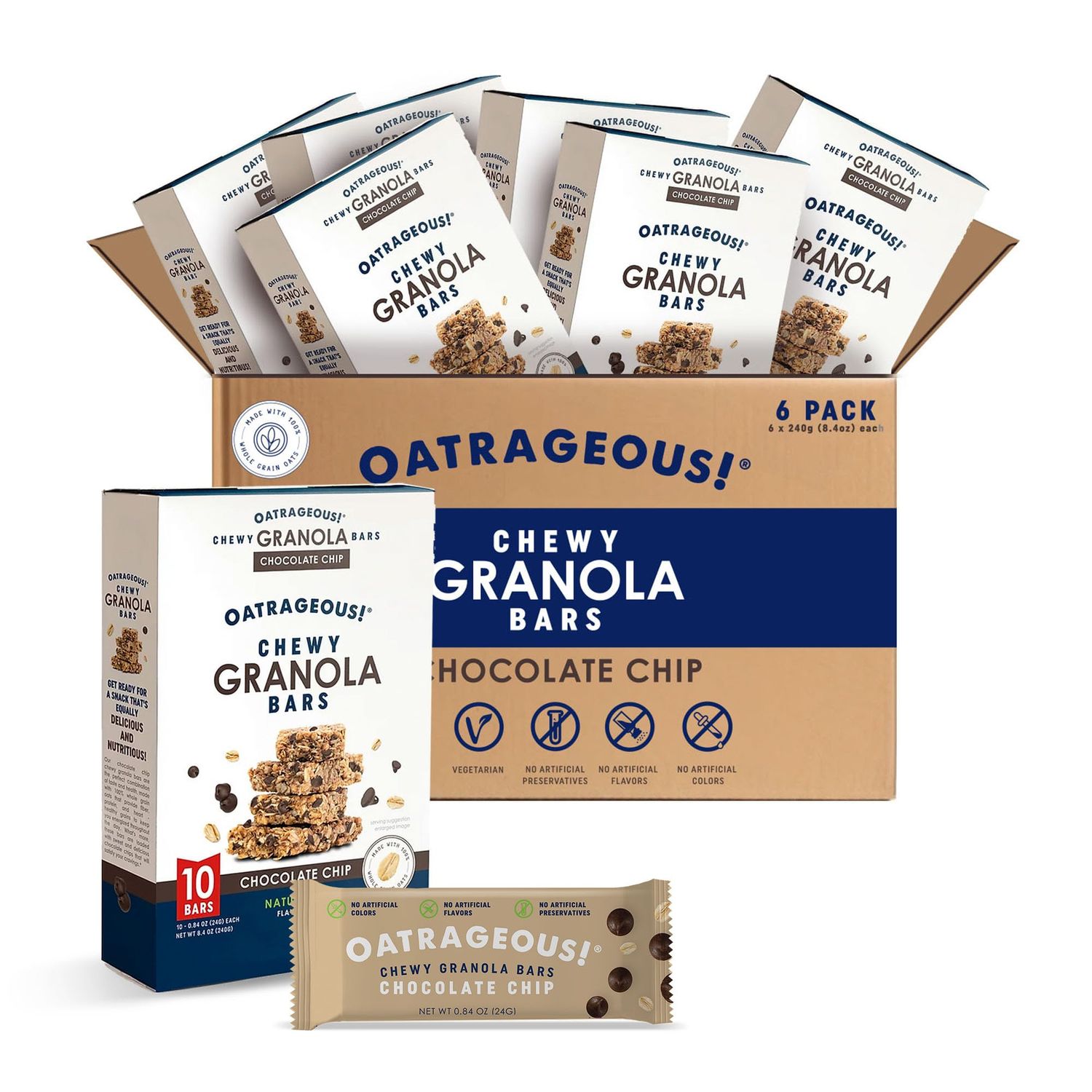 OATRAGEOUS Chewy Granola Bars, Chocolate Chip Granola Bar Made with Whole Grain Oats for Protein, Healthy Grains and Fiber, Snack or Breakfast Bars for Adults or Kids, Bulk Snacks, 6 Boxes, 60 Count