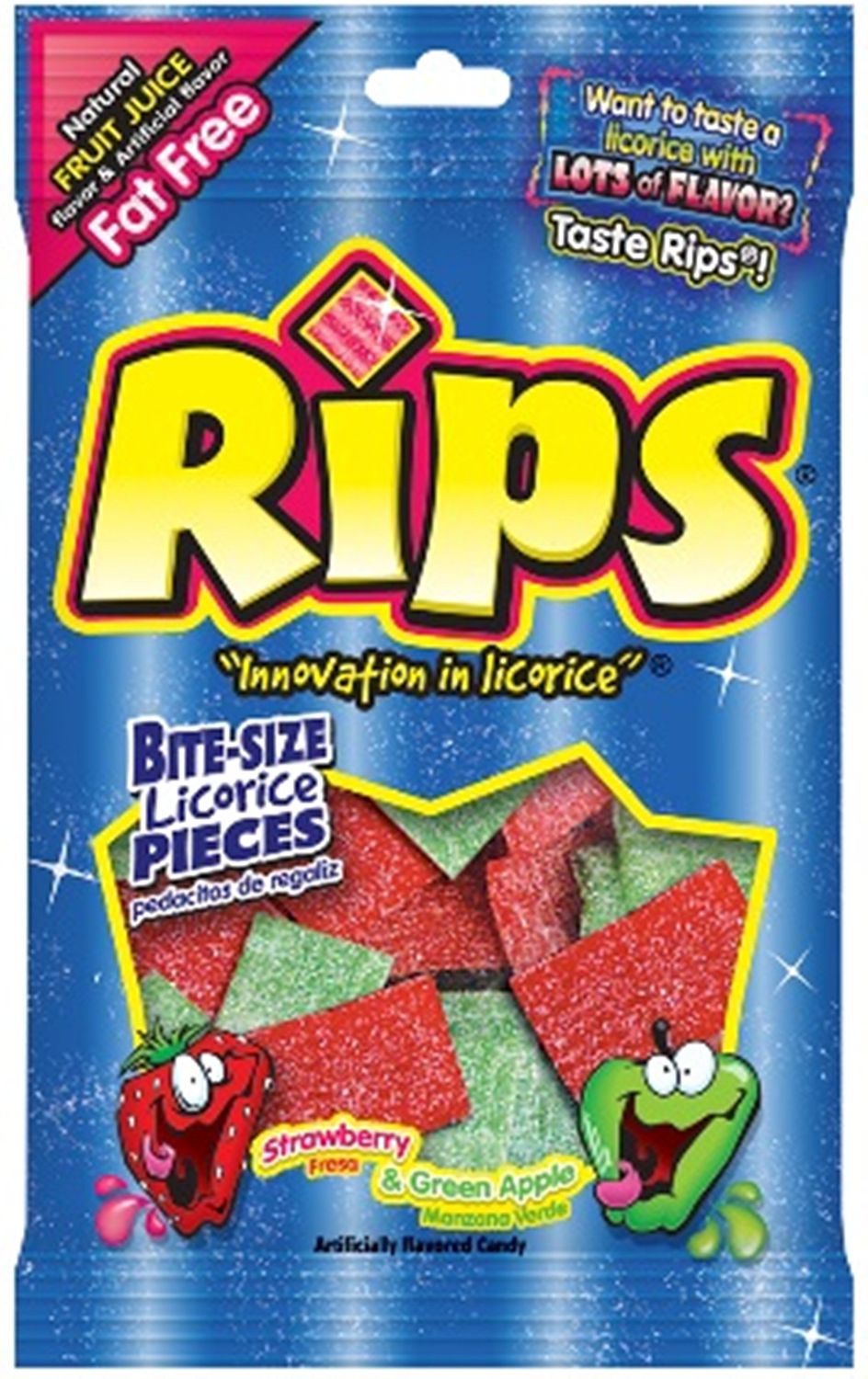 Foreign Candy, Rips Licorice Pieces Strawberry Green Apple Bite-Size, 4 Ounce