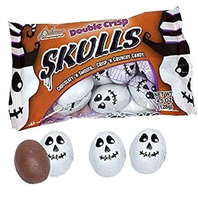 PALMER (1 Bag Double Crisp Skulls - Chocolaty N Smooth Crisp N Crunchy Candy - Individually Wrapped Halloween Candy Pieces - Net Wt. 4.5 oz