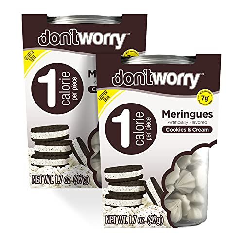 DON&#39;TWORRY Keto Friendly Merengue Cookies | Only 1 Calorie per piece | 2 Pack - Cookies and Cream | Healthy Candy, Gluten Free Snacks, Low Carb, Low Sugar, Low Calories