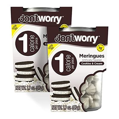 DON&#39;TWORRY Keto Friendly Merengue Cookies | Only 1 Calorie per piece | 2 Pack - Cookies and Cream | Healthy Candy, Gluten Free Snacks, Low Carb, Low Sugar, Low Calories
