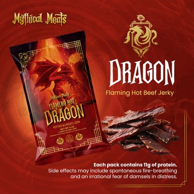 Mythical Meats Dragon Beef Jerky - 6oz, Flaming Hot Flavor, High Protein Snack, Made in USA