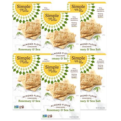 Simple Mills Almond Flour Crackers, Rosemary &amp; Sea Salt - Gluten Free, Vegan, Healthy Snacks, 4.25 Ounce (Pack of 6)