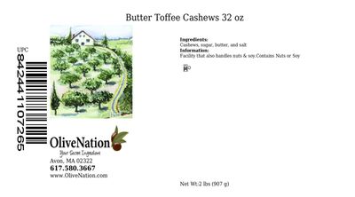 OliveNation Butter Toffee Cashews, Roasted Salted Whole Nuts Coated in Rich Butter Toffee for Snack Mixes, Gourmet Snacking, Edible Decoration - 32 ounces