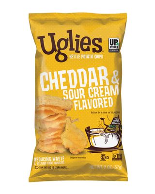 UGLIES Cheddar and Sour Cream Kettle Cooked Potato Chips - Gluten Free, Kosher, Non-GMO Office and Kids Snack - Individual Snack Packs 2 Oz. Bags, Pack of 12