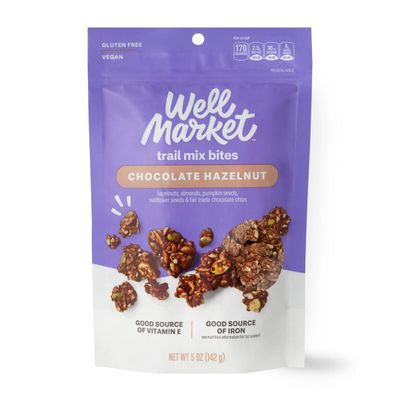 Chocolate Hazelnut Nut Cluster Trail Mix Bites 5oz, Well Market Snack Snacking Blend: Hazelnuts, Almonds, Pumpkin &amp; Sunflower Seeds, Chocolate Chips, Gluten Free
