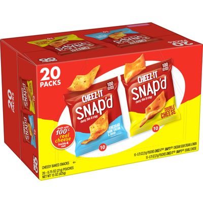 Cheez-It Snap&#39;d Cheese Cracker Chips, Thin Crisps, Lunch Snacks, Variety Pack, 15oz Box (20 Packs)